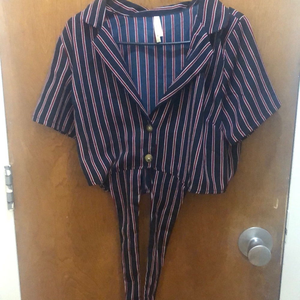 A red and navy blue striped shirt